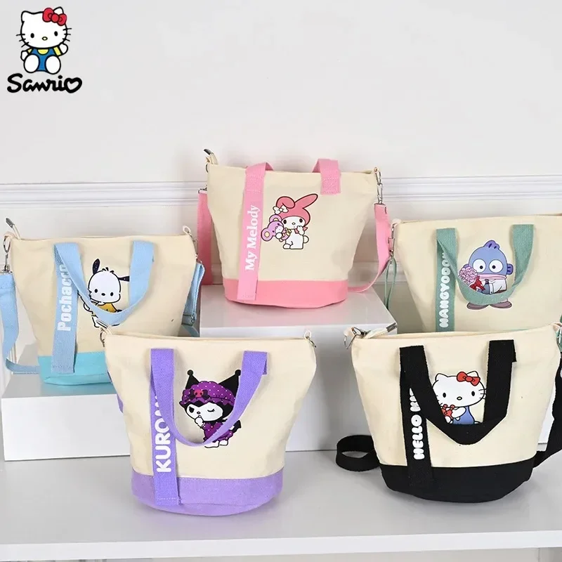 

Sanrio Series Hello Kitt Canvas Handbag Fashionable Durable Suitable Single Shoulder Bag Delicate Large Capacity Canvas Tote Bag