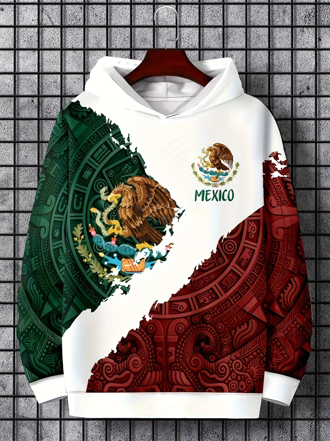 

3D printed Mexican flag pattern men's hooded sweatshirt with drawstrings, autumn sportswear, long-sleeved top men's casual wear