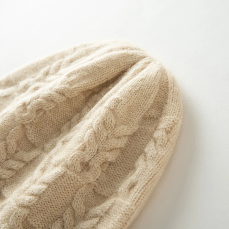 Cashmere Beanie Hat Winter Thick Knitted Warm Ear Protection Simple Twisted Flower Style One-Size-Fits-All Headwear