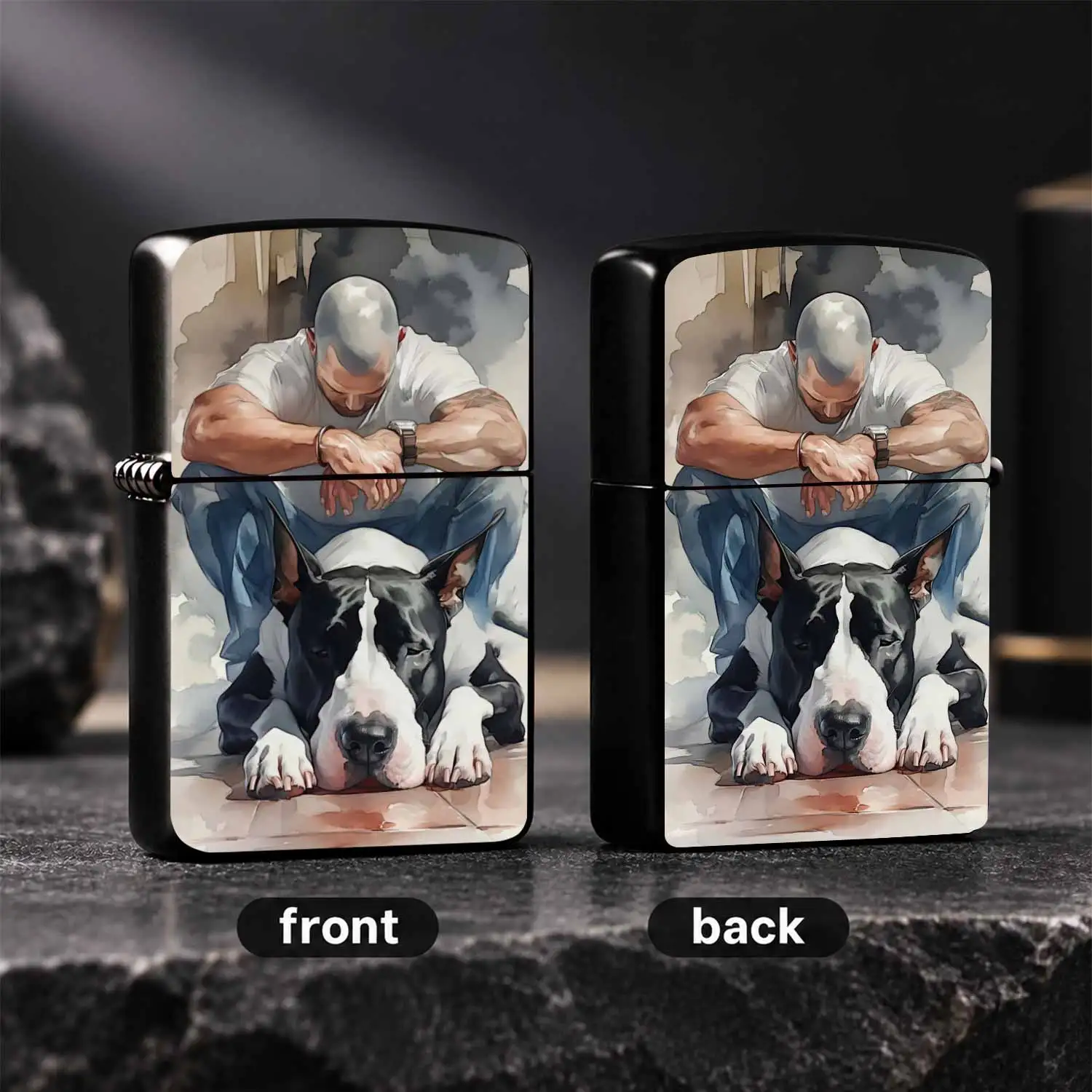 Hand-painted StyleGuy with Loyal Bull Terrier Decorative Lighter, Portable Daily Use Accessory for All Scenarios, Exquisite Art Print Creative Practical Nice Gift for Yourself and Friends A Humorous And Interesting Lighter