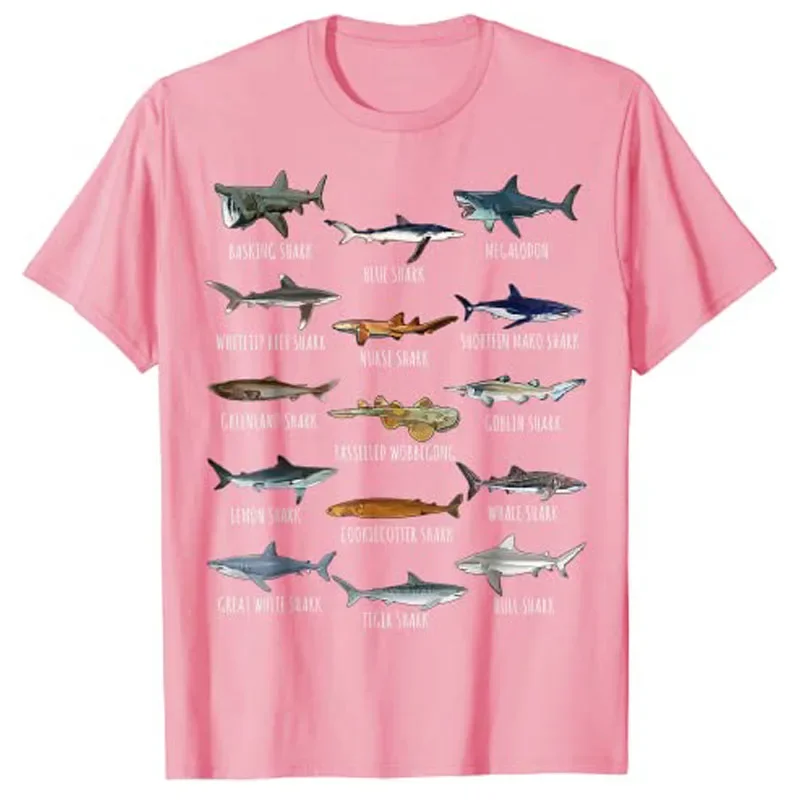 Comics Apparel for Kids Adults Y2K Tops Graphic Tee Tops Gift Idea Shark Species Biology Different Types of Sharks T-Shirt 2024