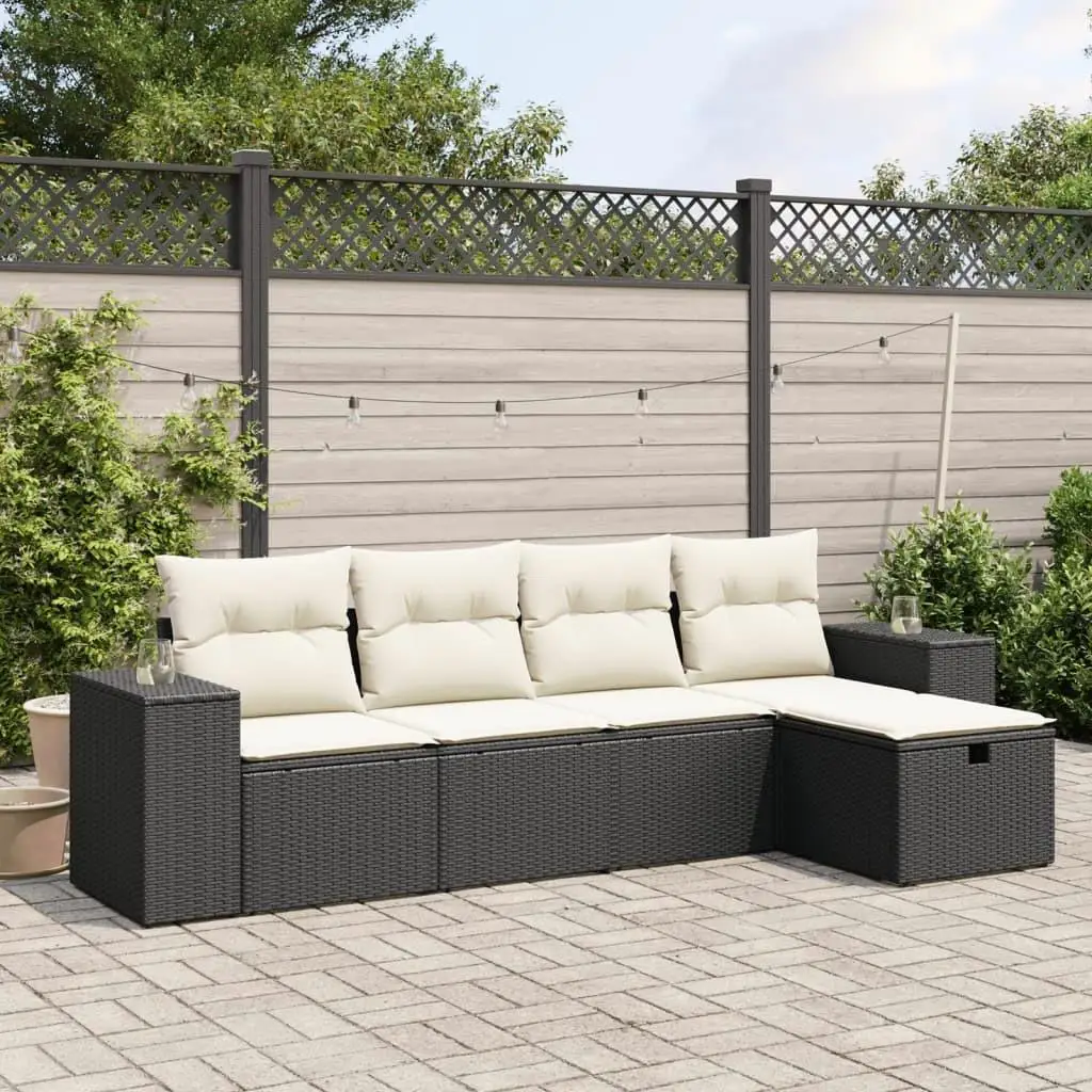 

Black Poly Rattan Garden Sofa Set Large Powder Coated Steel Outdoor Furniture Waterproof Assembly Required