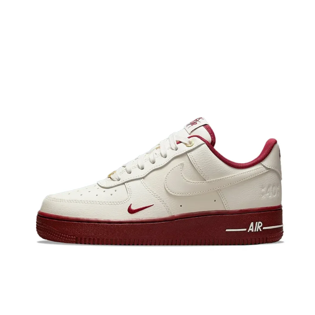 Nike Red White Colorway Air Force 1 Low Women's Fashion Board Shoes Wear-resistant Slip-resistant Outdoor Casual Shoes