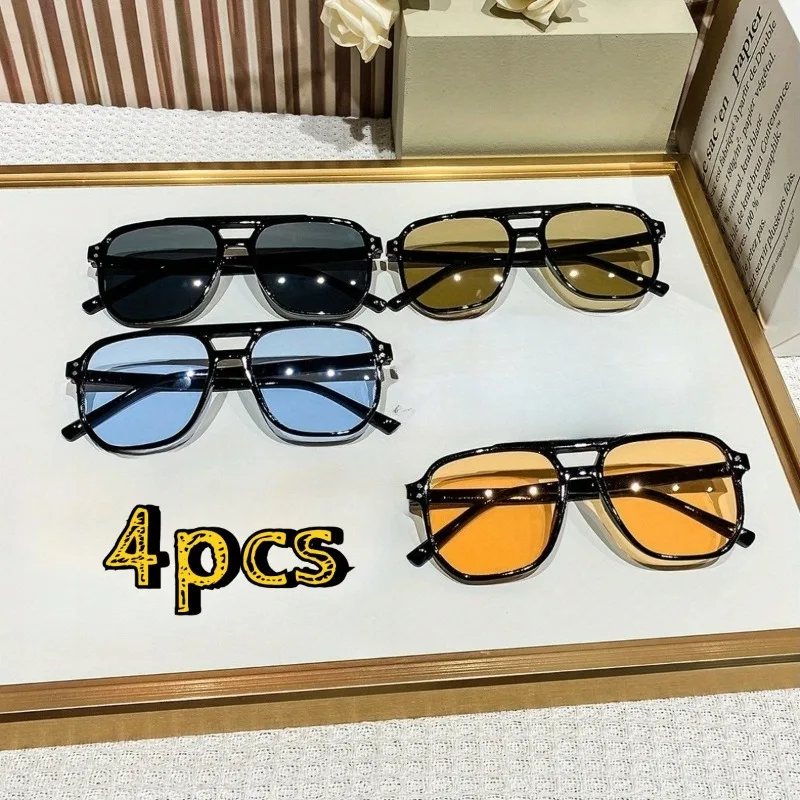 4/5 Stück Unisex-Brille mit Nieten und Doppelbrücke, übergroße Retro-Brille für Straße und Party