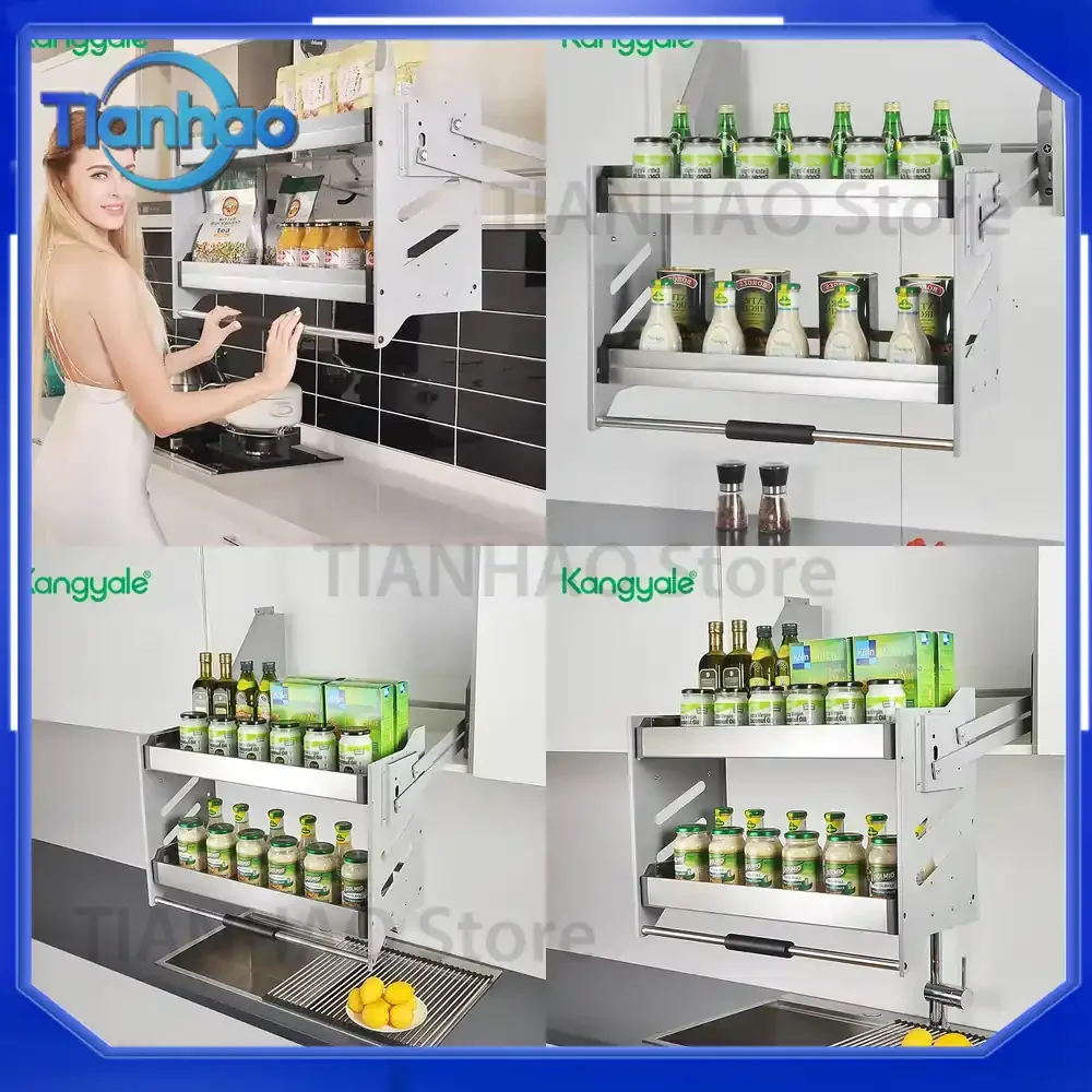 Stainless Steel Kitchen Lift Basket for Pull-Down and Lift-Up Mechanism
