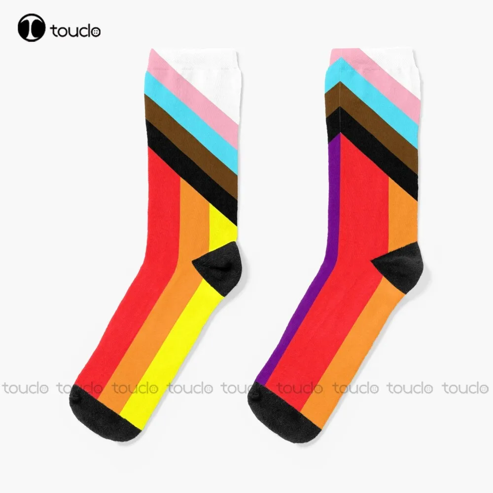 

Progressive Rainbow Flag Pride Socks Cute Pattern Funny Autumn Cartoon 360° Digital Print Christmas New Year Gift Custom Gift