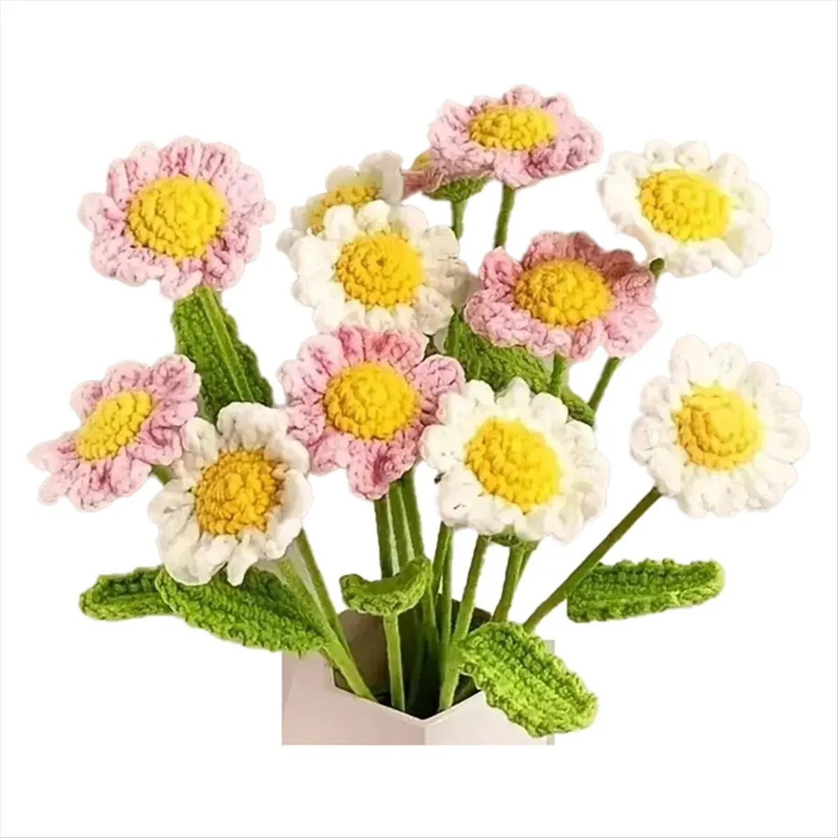 SDFC 12PCS Handmade Daisy Crochet Yarn Hook Flower Knitted Bouquet Birthday Gift Home Decorations Party Wedding Decor