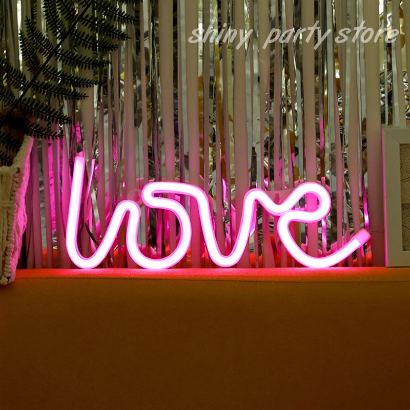 New 34x13cm Conjoined Love Letter Neon Light Yellow Pink Valentine's Day Proposal Romantic Scene Decoration Supplies