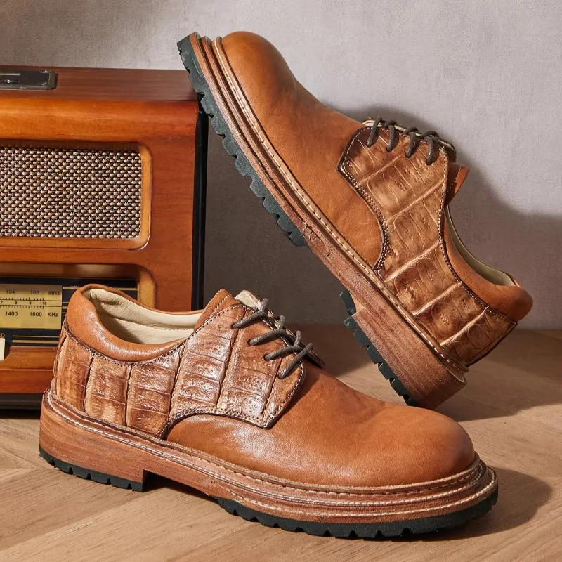 Luxury British Style Lace-up Handmade Casual Work Shoes Men's Genuine Leather Dress Dress Wedding Derby Leather Shoes Male
