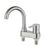 304 Stainless Steel Faucet Kitchen Sink Faucet Bathroom Basin Faucet Cold And Hot Mixer Tap Deck Mounted Double Hole Tap