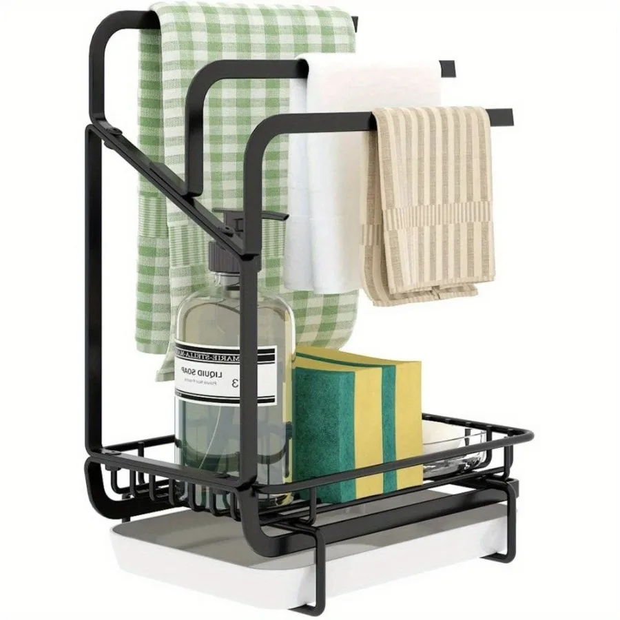 

Sink Caddy Sponge Holder Stainless Steel Kitchen Sink Organizer for Dish Rag Soap Brush Dishcloth Holder with Drain Pan