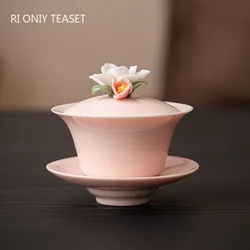 Creative Hand-kneading Flowers Ceramic Gaiwan Handmade Suede Jade Porcelain Tea Tureen Teacup Household Tea Bowl Chinese Teaware
