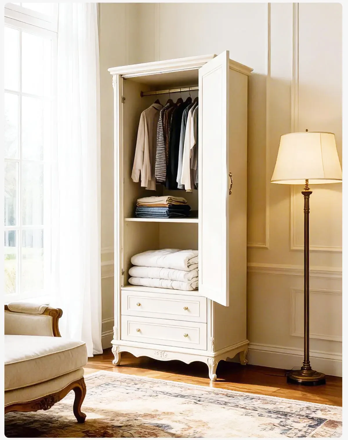 

Bedroom small apartment storage wardrobe single door double door hanging wardrobe white