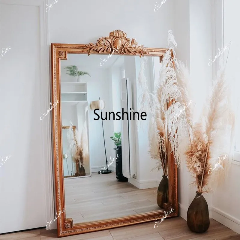 Vintage full-length mirror full-body wall-mounted floor-to-ceiling mirror North retro carved fitting mirror