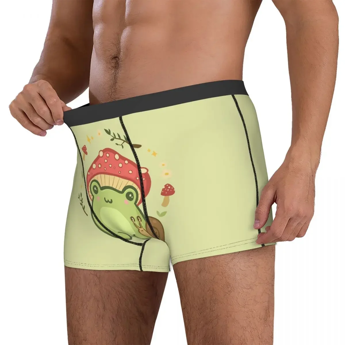 Boxer Underpants Shorts Mushroom Hat And Snail Cottagecore Aesthetic Love Panties Men's Breathable Frog with Toadstool Underwear