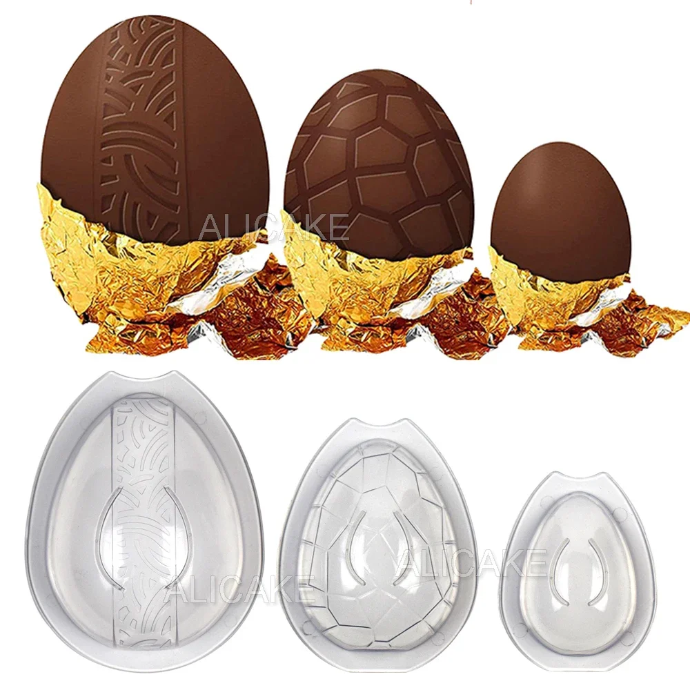 3Pcs/Set 3D Easter Egg Chocolate Molds - Polycarbonate Bonbons Candy Moulds for Baking Pastry Confectionery Tools
