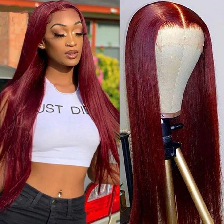 

HD Lace 99J Burgundy Brazilian Straight Hair 13x6 Lace Front Human Hair Wigs Red Colored Pre-Plucked Lace Frontal Wigs For Women