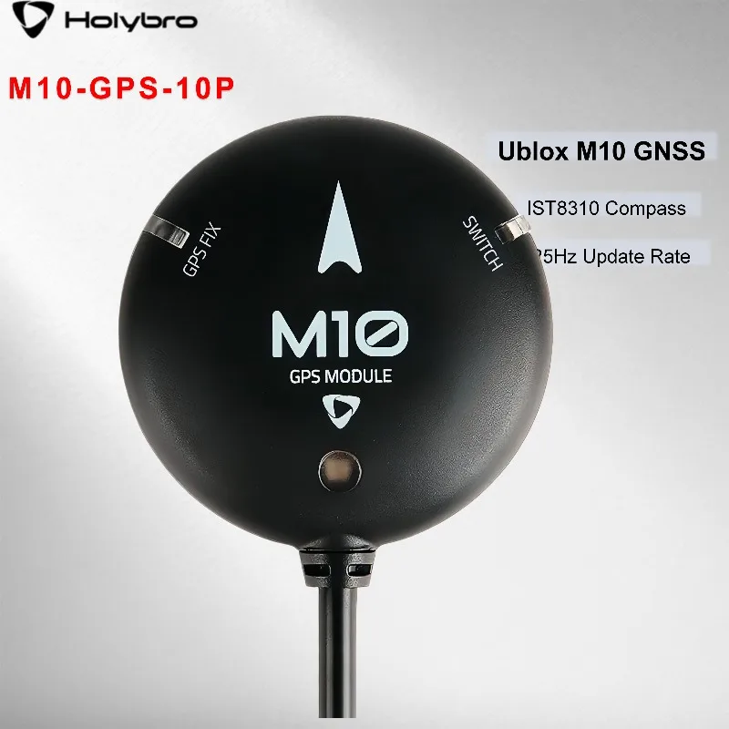 

Модуль GPS HolyBro M10 с компасом IST8310, трехцветным светодиодом, зуммером, предохранительным выключателем, патч-антенной и 3 вариантами коннекторов для RC дронов и FPV