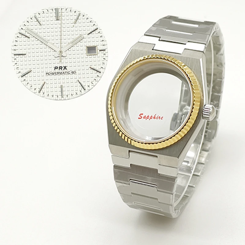 Gold 40mm PRX Super Player Watch Gear Case Sapphire Glass For NH35 NH36 NH38 7S26 4R Movement Multi-Color Dial Hands Watch Parts