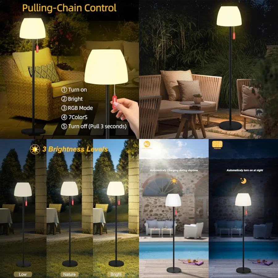 Outdoor Floor Lamp Solar Outdoor Lamps for Patio Waterproof Shower Lamp, LED Cordless Floor Lamp with Light Sensor, Rechargeabl