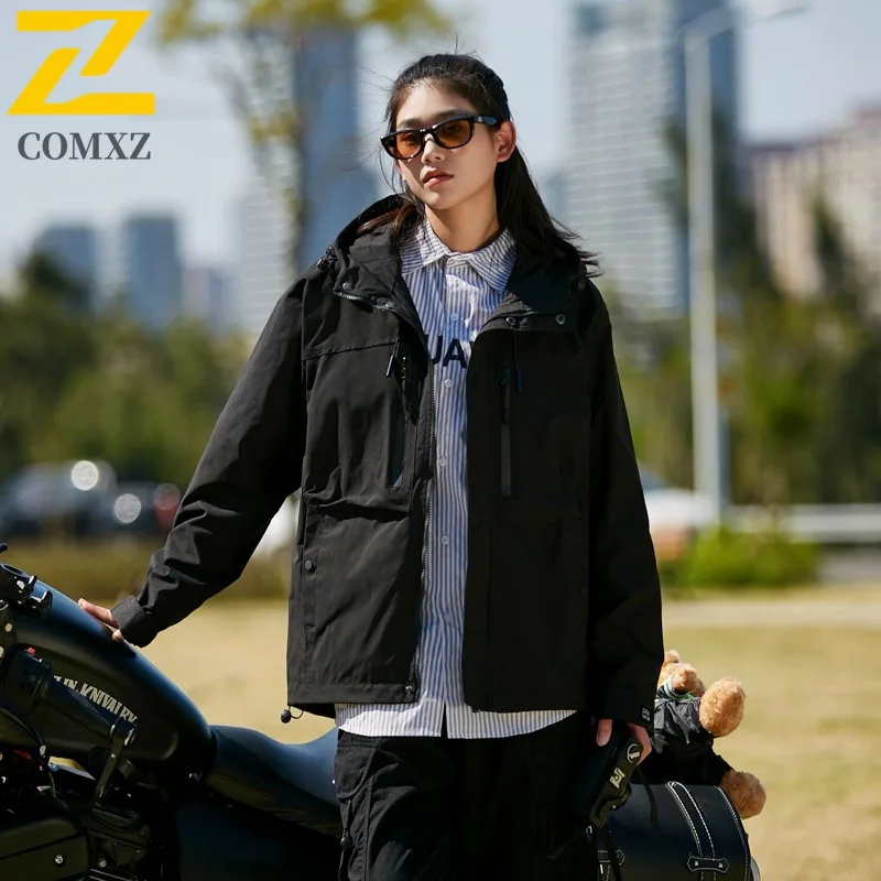 سترة COMXZ للرجال خفيفة الوزن وبسيطة للسفر في الهواء الطلق ومضادة للرياح للدراجات النارية، تصميم متعدد الاستخدامات بقلنسوة، ملابس مريحة للخريف #4