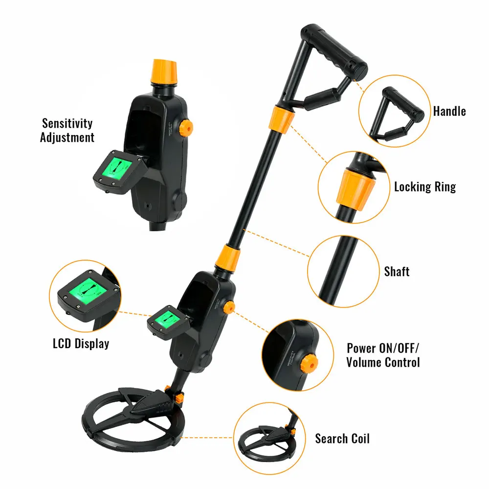 7.4 Inch Waterproof Kid Metal Detectors Gold Detector Lightweight Search Coil (24"-35") Adjustable Metal Detector for Junior