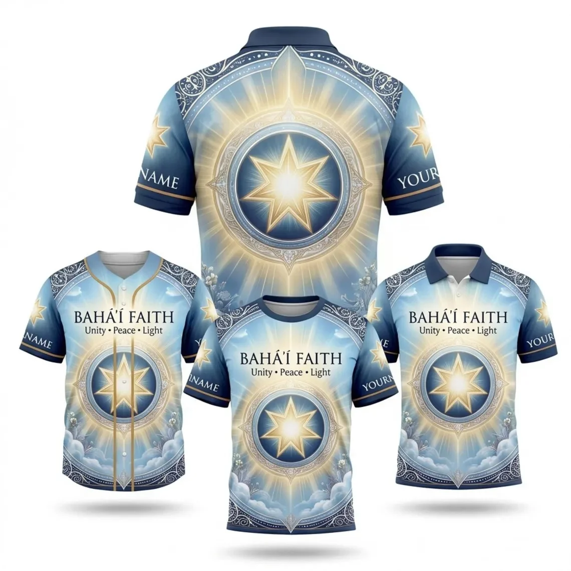 Conjunto de Camisetas de la Fe Bahai, Unidad, Paz y Luz, Camiseta de Béisbol, Polo, Regalo, Nombre Personalizado, Ropa Deportiva