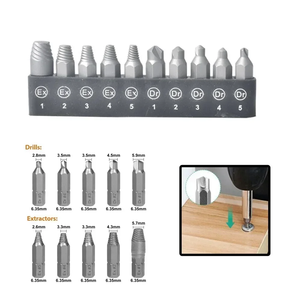 

10pcs Damaged Screw Extractor Drill Bit Set Stripped Screw Extractor Kit For Broken Bolt Extractor Remover Hand Tool ﻿