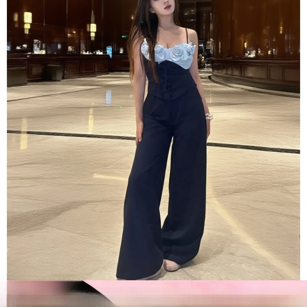 

Chill Barb Floral Tie Dye Wide Leg Casual Pants Long Gown Set Spicy Girl V Neck Short Sleeve Two Piece Suite Summer Fashion
