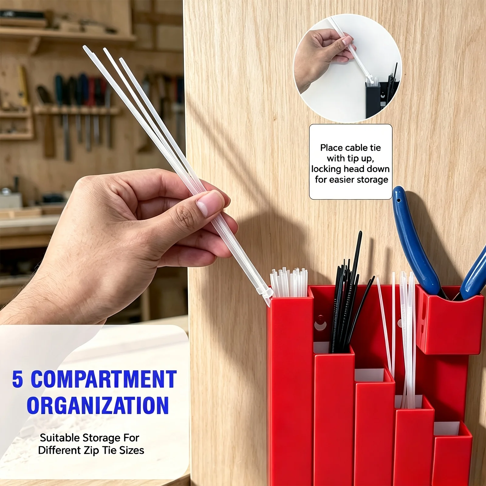1Pc Desktop Cable Tie Organizer Holder, Wall‑Mounted Storage Rack for Garage Shed Workshop Tool Cart