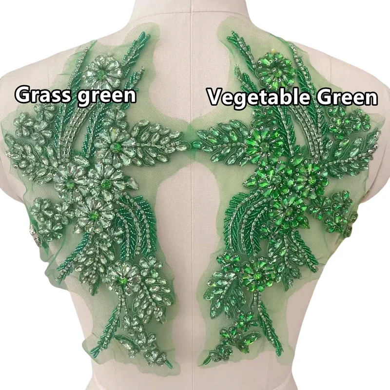 1Pairs.New Color Hand-sewn Glass Drill Mirror Flowers Sparkling Rhinestone Coats Waistbands Shoulders Wedding Dress DIY Patch