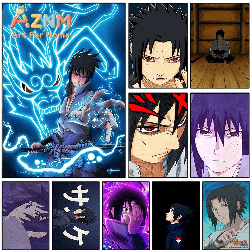 Anime Naruto Uchiha Sasuke Chidori Canvas Wall Art, Cool Lightning Ninja Character Print Poster, Modern Home Bedroom Wall Deco