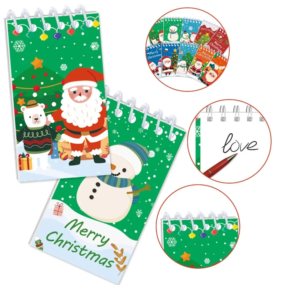 10/20Pcs Random Style Christmas Cartoon Spiral Notebooks, Santa Claus, Snowman, Christmas Tree Printed Notepads, Mini Note Books, Christmas Gifts, Holiday Party Favors