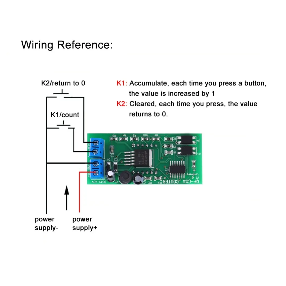 QF-C04 4-Digit Digital Counter Module DC4-40V Red Light 4-Digit Digital Display with Memory Function Electrical Equipment