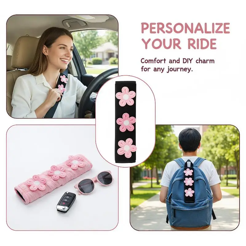 Floral Embroidered Car Seatbelt Shoulder Cover 1pc Cute Skin-friendly Comfort Pad for Kids Women Home Car Use