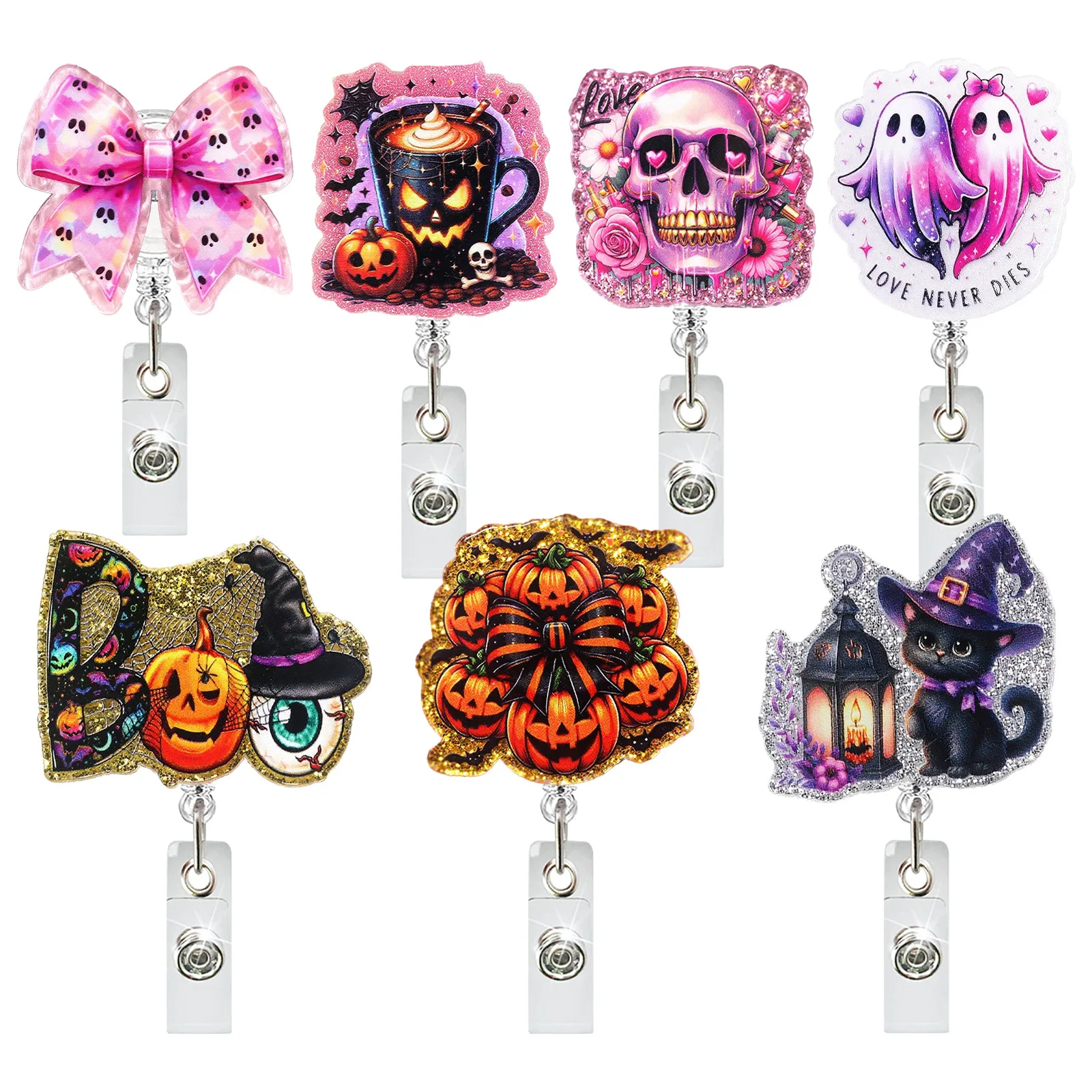 Halloween Pumpkin Ghost Retractable Badge Reel Holder Student Doctor Nurse Badge Reel Name Card Tag Id Holder Clip Office Supply