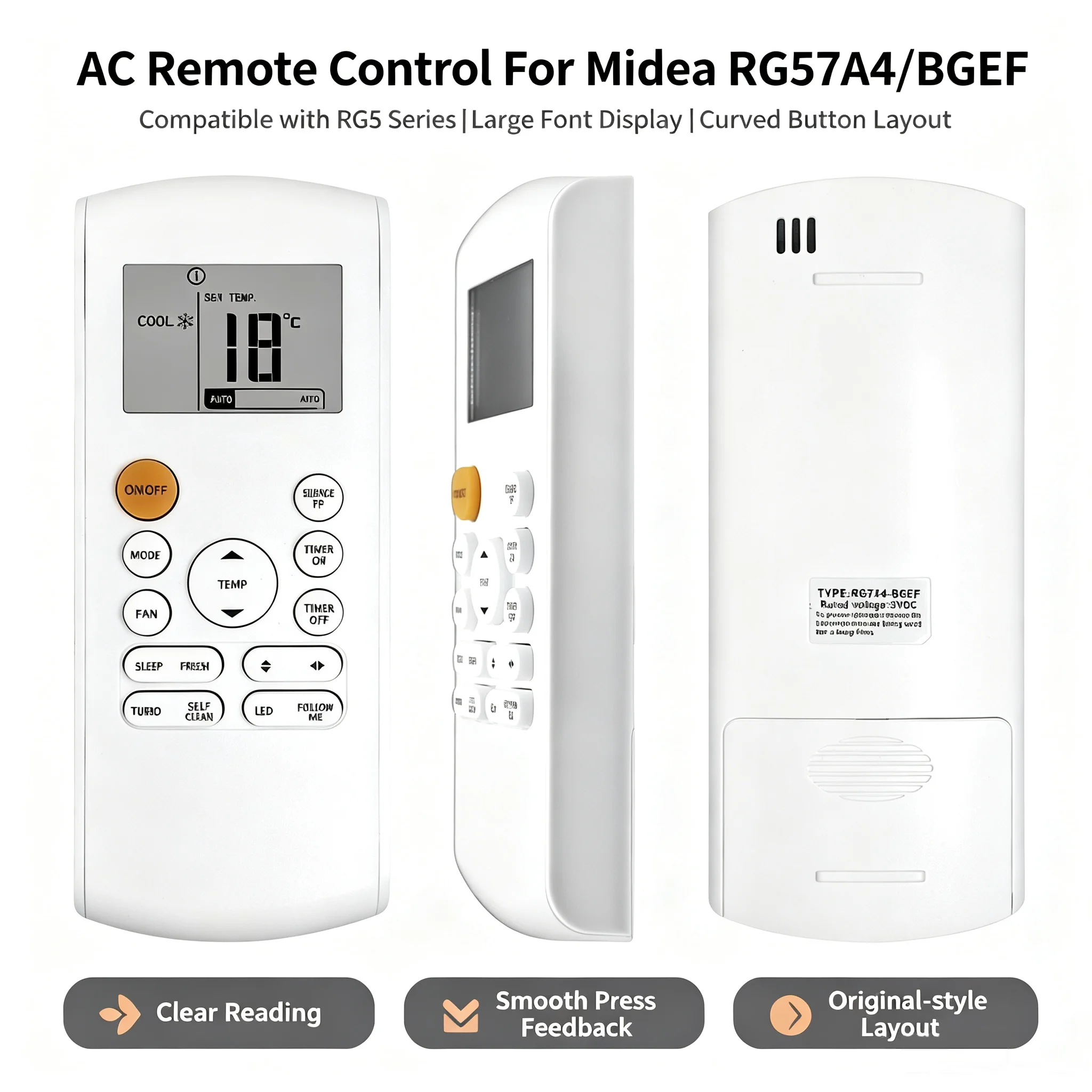 FAZV RG57A4/BGEF AC Remote for Midea Kaysun Mabe Comfee Klimaire RG57A2/BGEF RG57A6/BGEF RG57A7/BGEF RG57A16/BGEF RG57B/BGEF