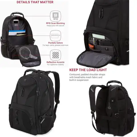 SwissGear 1900 ScanSmart 17 Laptop Backpack - Reflective, Tech-Organized, RFID Blocking Black Bag