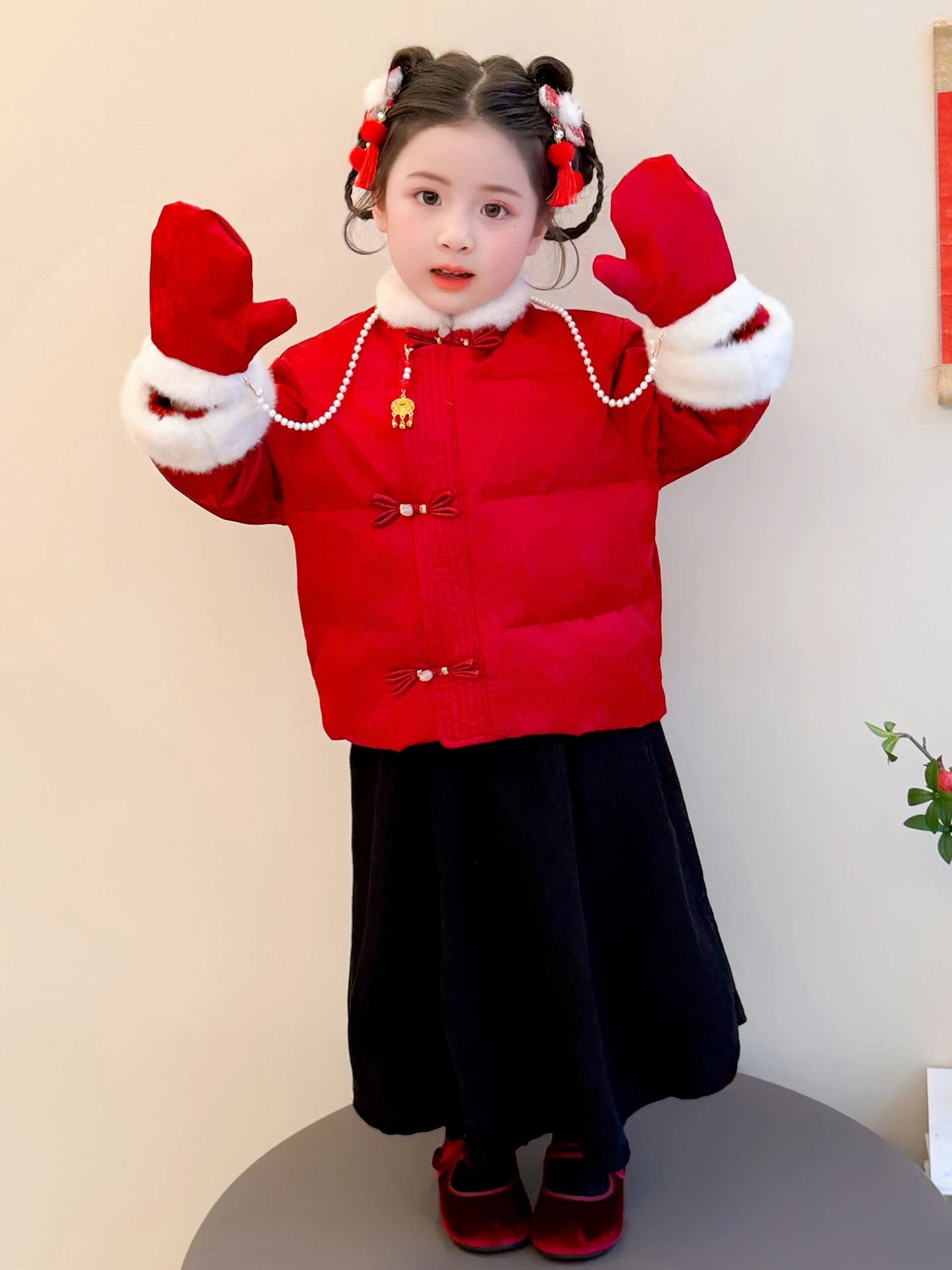 

New Chinese Sle Cotton Jaet Baby New Year Visiting Clothes Girls Traditional Costume Winter Thiened Long Sve Coat