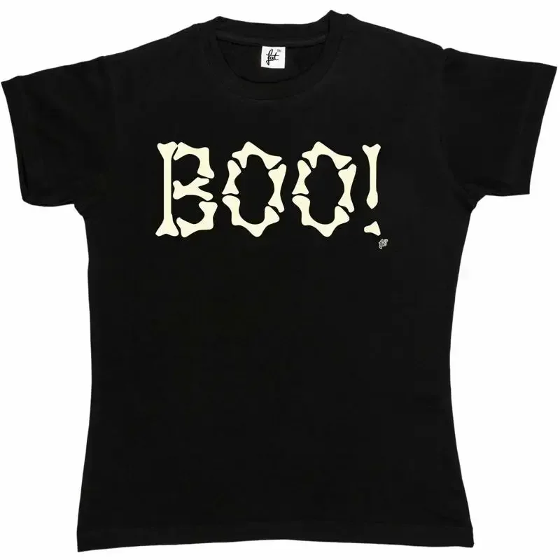 Boo Scary Halloween Scare Made Of Bones Womens Boyfriend Fit T Shirt