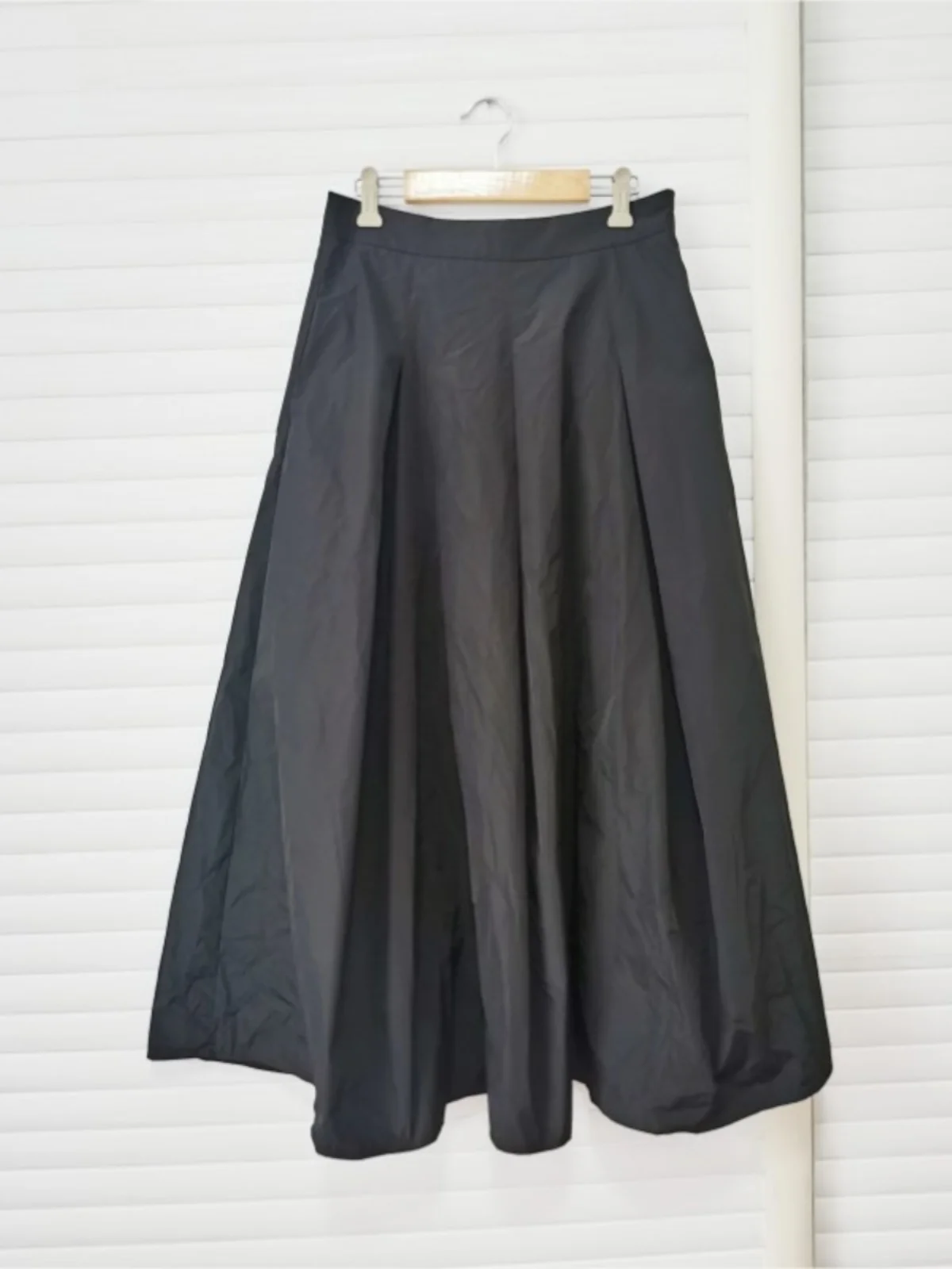 

Ele High Waist Midi Skirt for Women Bla Pleated Flared Skirt Crisp Qui Dry Novel Polyester Fiber Pure Color