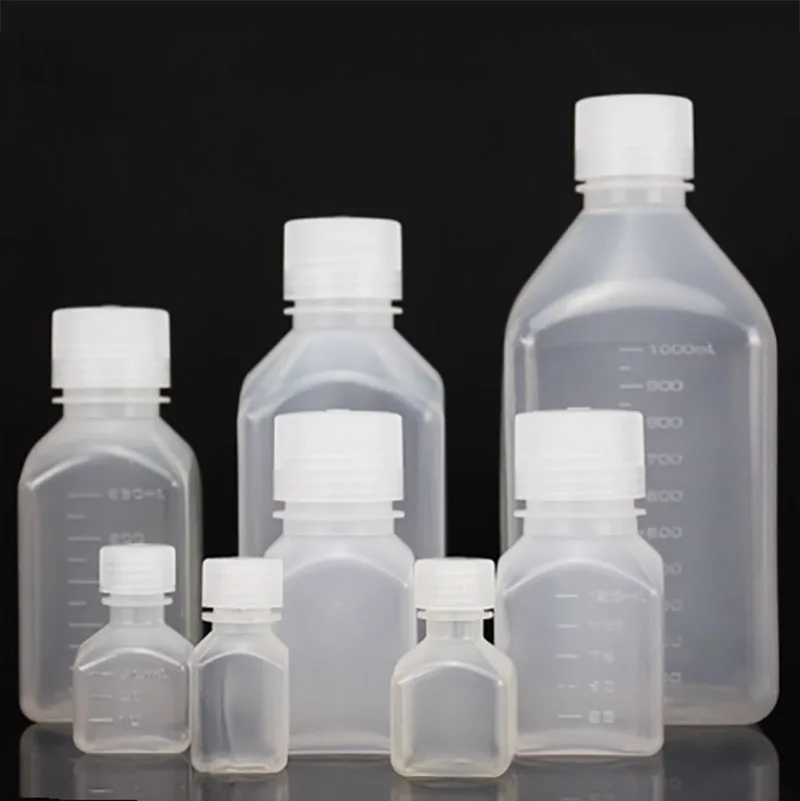 Laboratory chemical reagent square bottle high temperature low temperature transparent sealed bottle with graduated plastic vial
