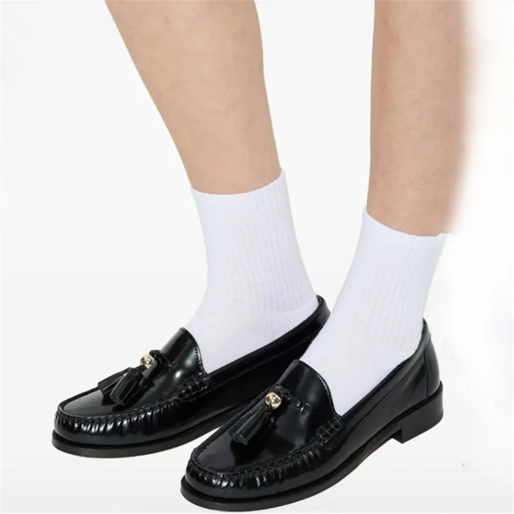 

Women Genuine Leather Burgundy Tassel Loafers for Woman's Slip-On Retro Round Toe Low Heels Shoes Ladies Comfortable Casual Shoe