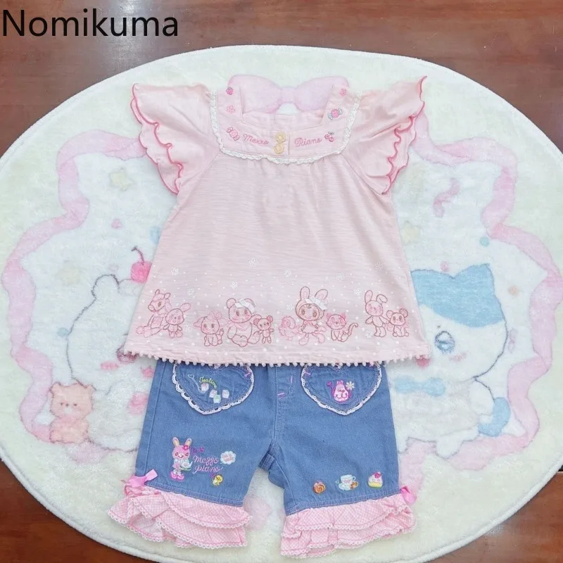 ملابس حريمي Y2k بلايز تحلق كم ساحة طوق الصيف Camisetas عادية شيك أرنب تي شيرت مطبوع اليابانية الحلو لطيف القمم #3