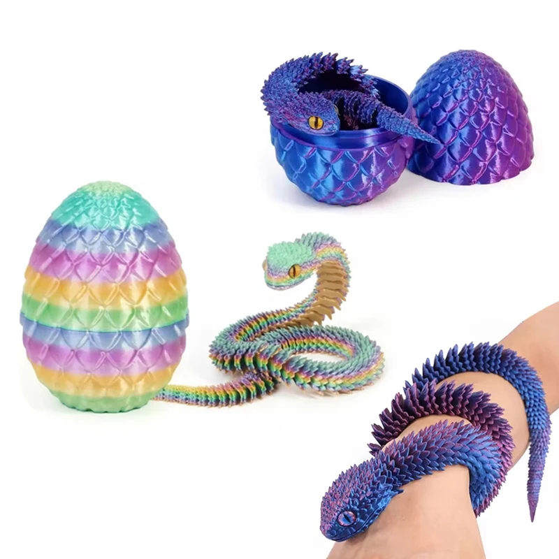 2026 New  3D Printed Snake with Egg - Movable Joints Articulated Decompression Toy | Ornament for Home, Office & Kids' Rooms