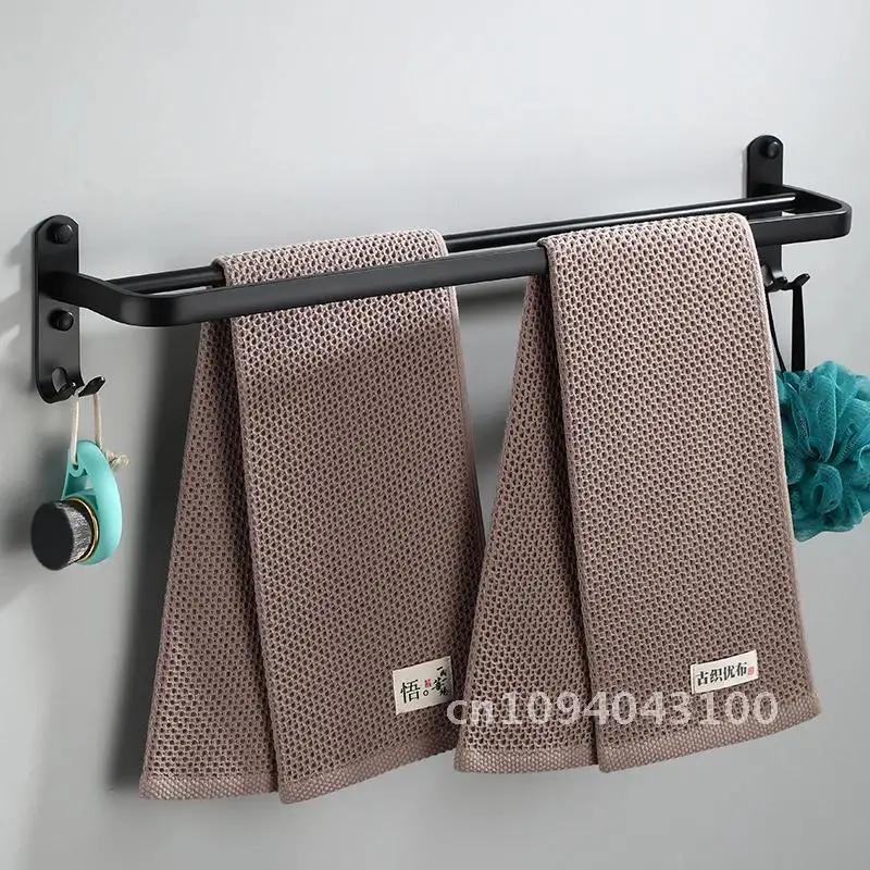 3 Tier Towel Rack with Hook Space Hotel Towel Aluminum Holder Mounted Storage Bathroom Wall Kitchen for Organizer Black