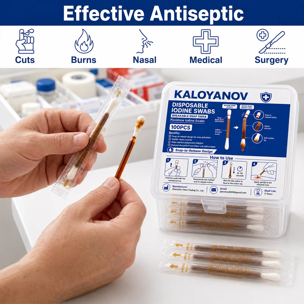 Povidone Iodine Swabs,10% Extra Strength Antiseptic Solution,Cotton Sticks for Wound Care,Nasal Cleansing & First Aid Essentials