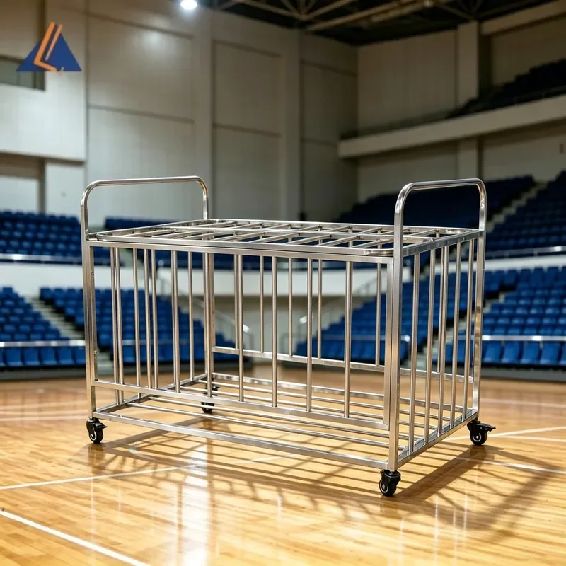 Stainless Steel Wheeled Ball Cart Sports Ball Storage Trolley Mobile Ball Cage for Basketball Football Athletics Training
