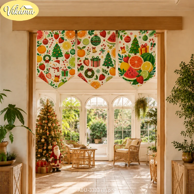 VIKAMA Christmas Cartoon Snowman Pine Pennant Flag Set Candy Cane Present Bell Mint White Doorway Hanging Kitchen Dining Soft