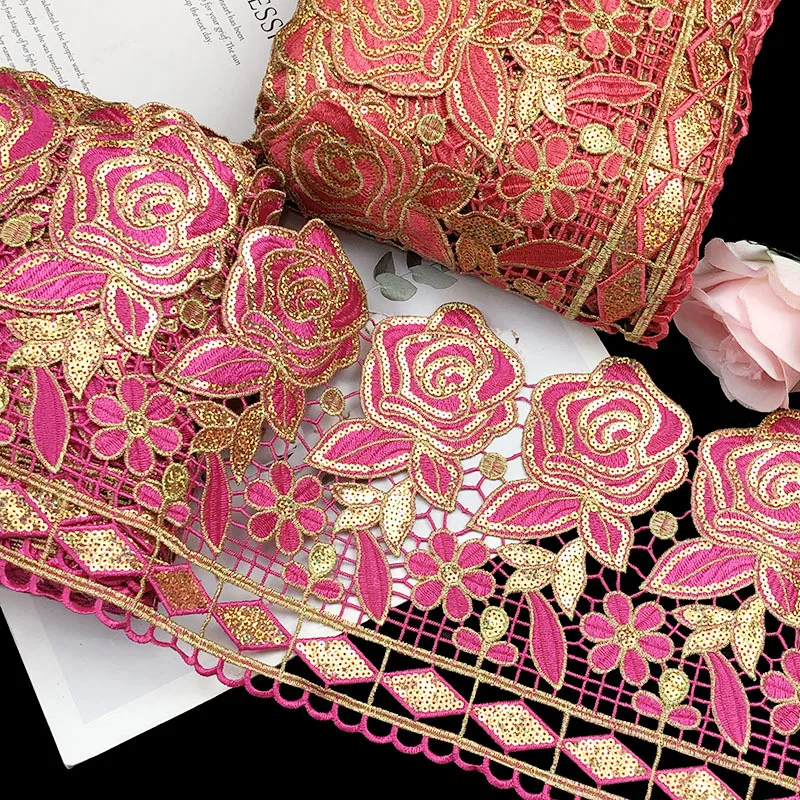 3 Yards 19.5cm Wide Exquisite Floral Embroidery Sequins Lace Trim for Sewing Accessories Wedding Decoration DIY Craft Supplies